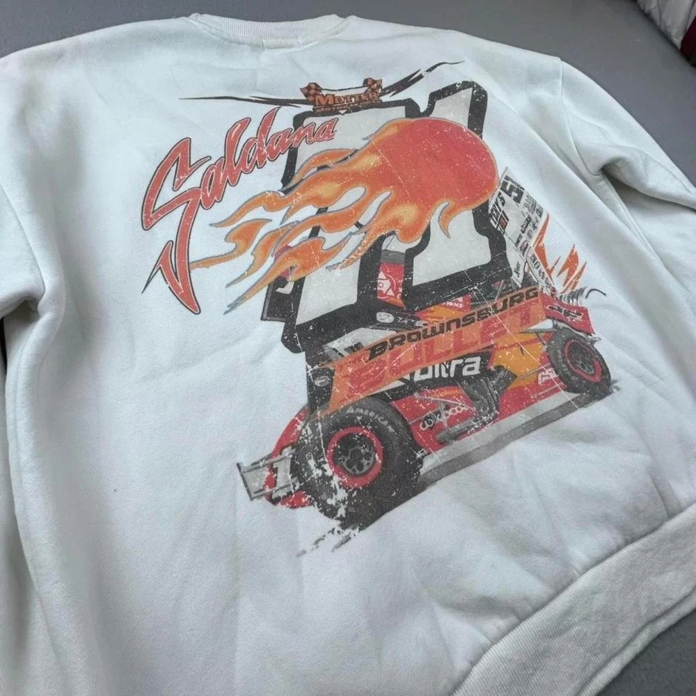 White Orange Racing Fireball Y2K NASCAR Grunge Skater Sweatshirt XL - Picture 8 of 8